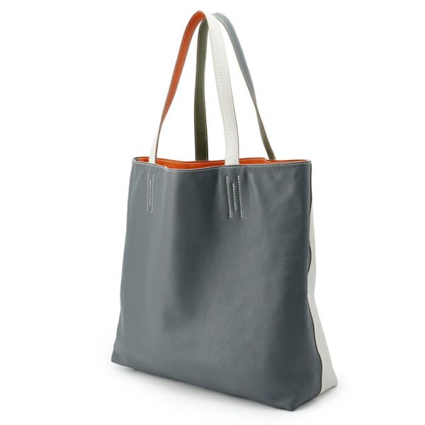 エルメス トートバッグ ドゥブルセンス35 オレンジ/カーキ/グレー/ブルー スイフト □Q刻印 HERMES ショルダー