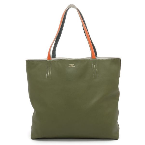 エルメス トートバッグ ドゥブルセンス35 オレンジ/カーキ/グレー/ブルー スイフト □Q刻印 HERMES ショルダー