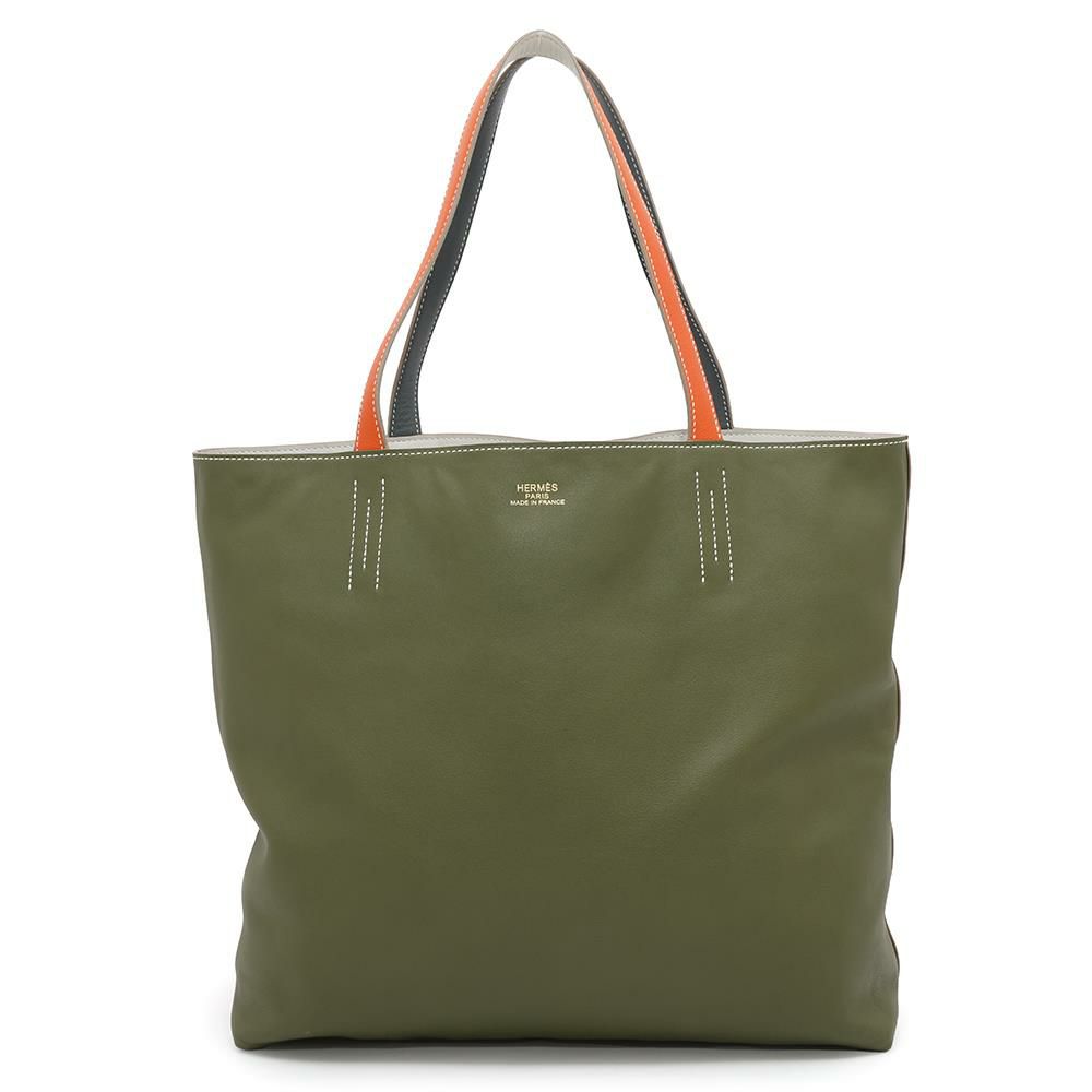 エルメス トートバッグ ドゥブルセンス35 オレンジ/カーキ/グレー/ブルー スイフト □Q刻印 HERMES ショルダー