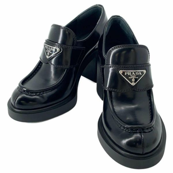 プラダ ローファー ヒール ロゴ レザー レディースサイズ35 1/2 PRADA 靴 黒