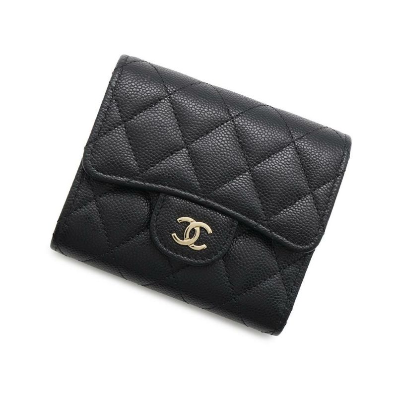 シャネル 三つ折り財布 マトラッセ ココマーク クラシック スモール フラップ ウォレット キャビアスキン AP0229 CHANEL 黒