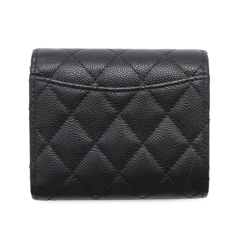 シャネル 三つ折り財布 マトラッセ ココマーク クラシック スモール フラップ ウォレット キャビアスキン AP0229 CHANEL 黒