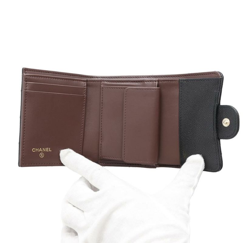シャネル 三つ折り財布 マトラッセ ココマーク クラシック スモール フラップ ウォレット キャビアスキン AP0229 CHANEL 黒