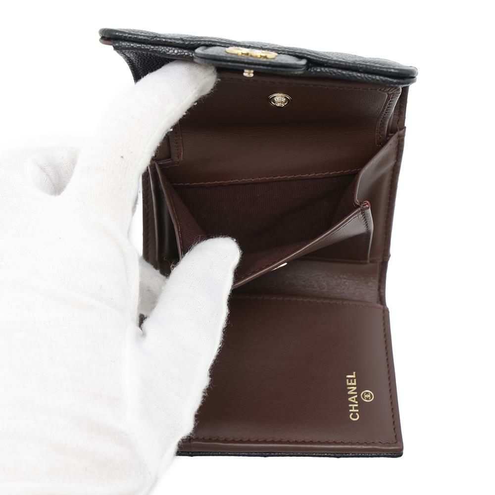 シャネル 三つ折り財布 マトラッセ ココマーク クラシック スモール フラップ ウォレット キャビアスキン AP0229 CHANEL 黒