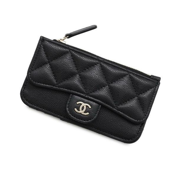シャネル カードケース マトラッセ クラシック ジップ キルティング キャビアスキン ココマーク AP2570 黒