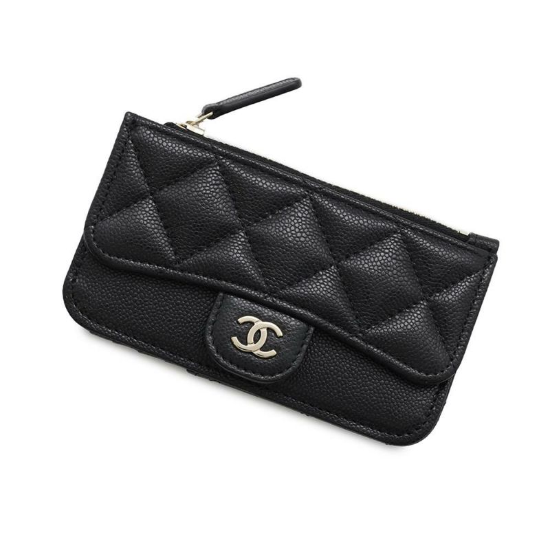 シャネル カードケース マトラッセ クラシック ジップ キルティング キャビアスキン ココマーク AP2570 黒