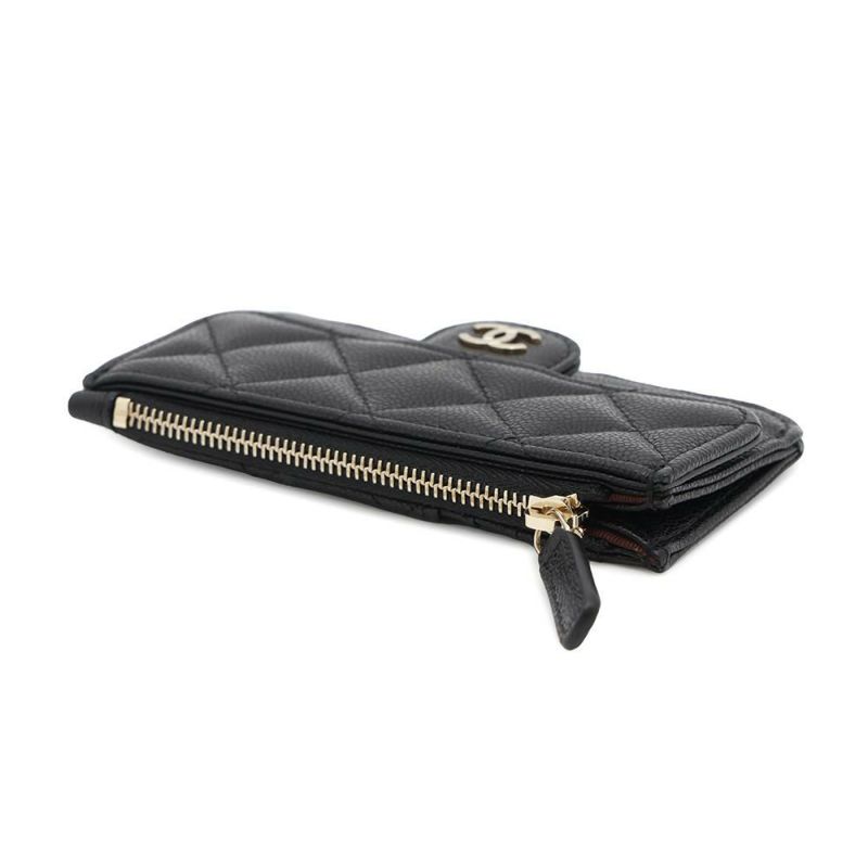 シャネル カードケース マトラッセ クラシック ジップ キルティング キャビアスキン ココマーク AP2570 黒