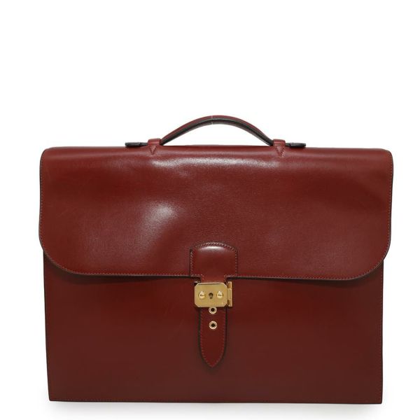 エルメス ビジネスバッグ サックアデペッシュ ルージュアッシュ/ゴールド金具 ボックスカーフ 〇Z刻印 メンズ ハンドバッグ ソルド品