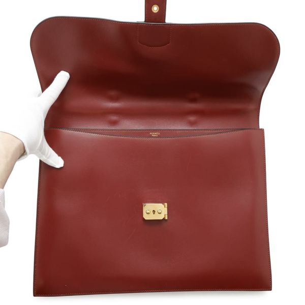 エルメス ビジネスバッグ サックアデペッシュ ルージュアッシュ/ゴールド金具 ボックスカーフ 〇Z刻印 メンズ ハンドバッグ ソルド品