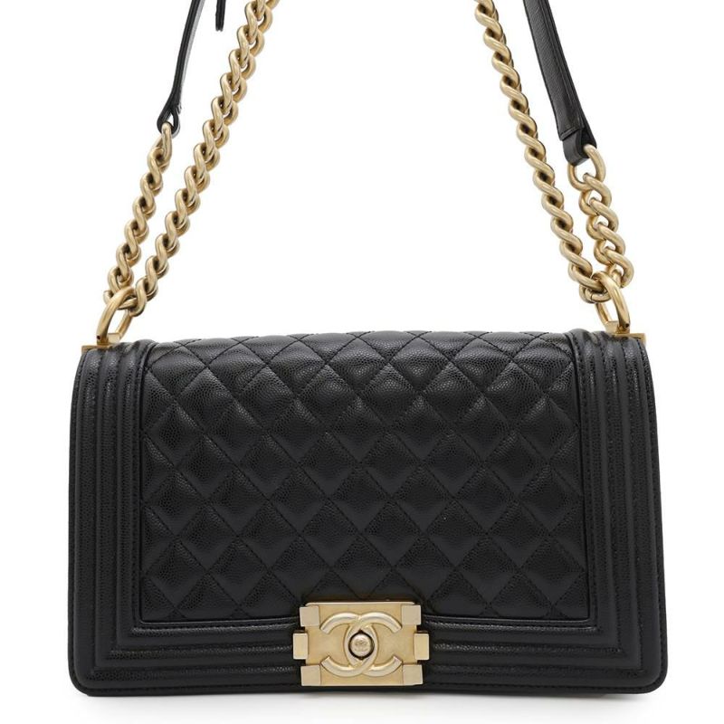 シャネル チェーンショルダーバッグ ココマーク ボーイシャネル キャビアスキン A67086 CHANEL 斜めがけ BOY CHANEL 黒