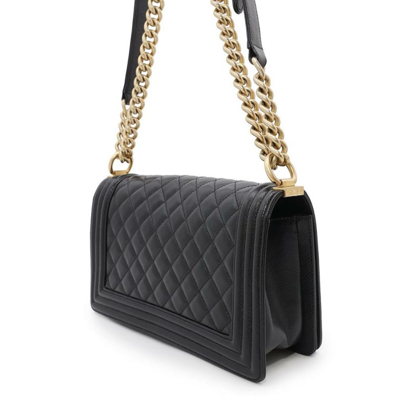 シャネル チェーンショルダーバッグ ココマーク ボーイシャネル キャビアスキン A67086 CHANEL 斜めがけ BOY CHANEL 黒