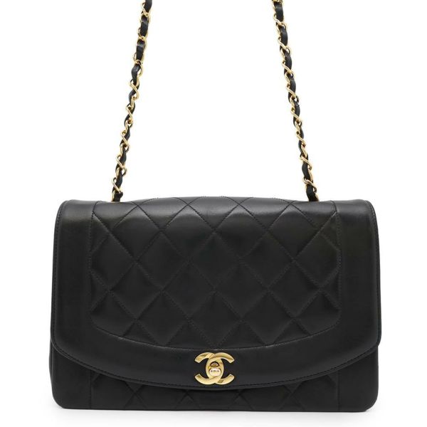 シャネル チェーンショルダーバッグ マトラッセ25 ココマーク ダイアナ ラムスキン A01165 CHANEL 黒