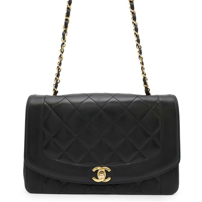 シャネル チェーンショルダーバッグ マトラッセ25 ココマーク ダイアナ ラムスキン A01165 CHANEL 黒