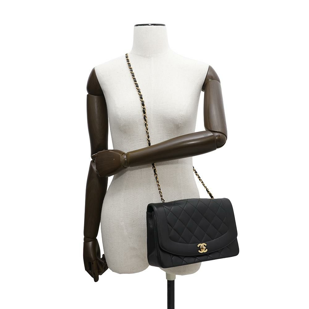 シャネル チェーンショルダーバッグ マトラッセ25 ココマーク ダイアナ ラムスキン A01165 CHANEL 黒