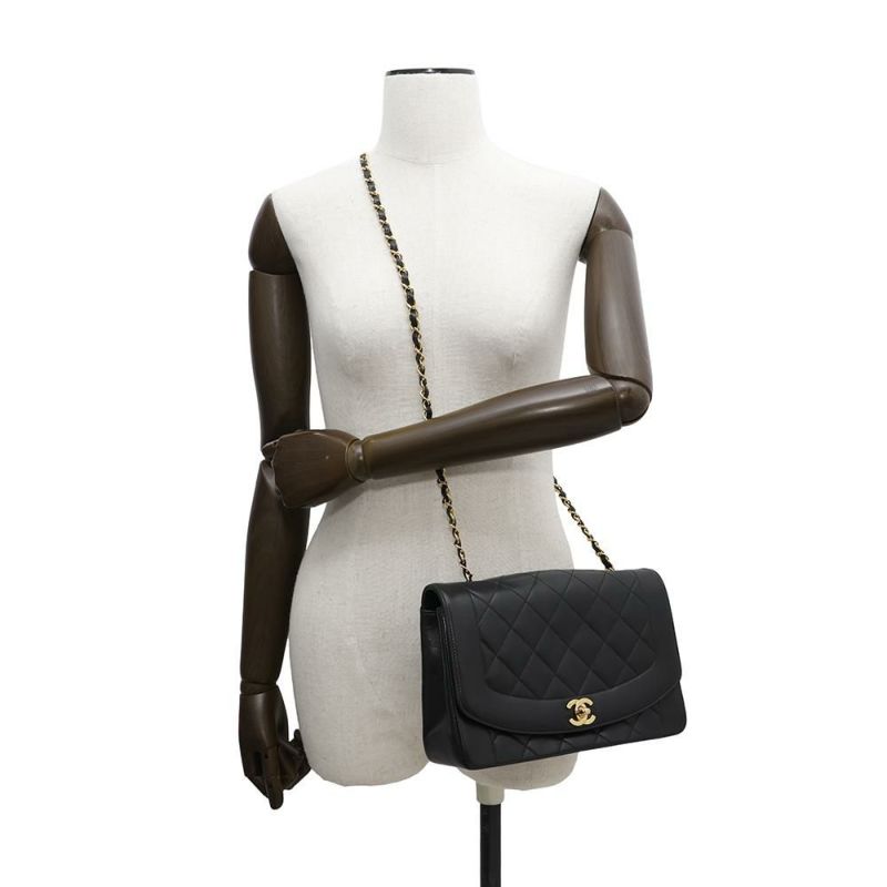 シャネル チェーンショルダーバッグ マトラッセ25 ココマーク ダイアナ ラムスキン A01165 CHANEL 黒