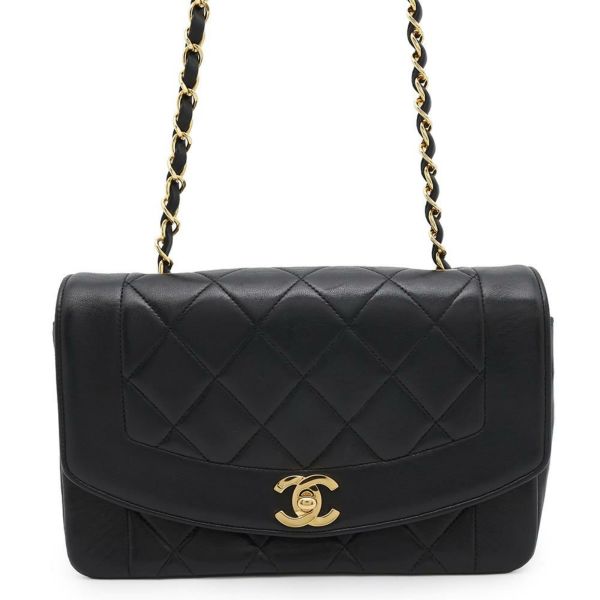 シャネル チェーンショルダーバッグ マトラッセ ココマーク ダイアナ ラムスキン A01164 CHANEL バッグ 斜め掛け 黒