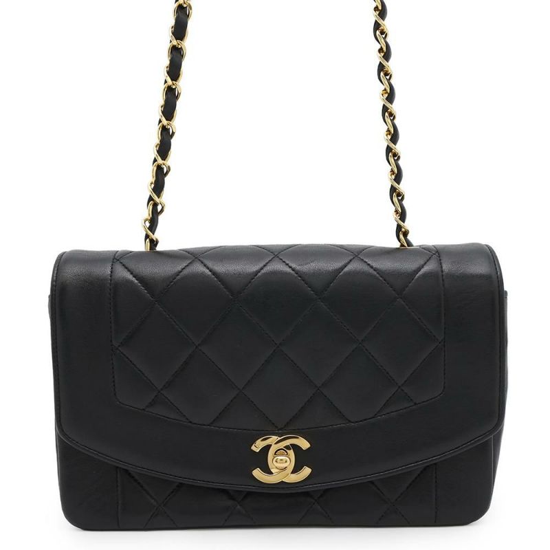 シャネル チェーンショルダーバッグ マトラッセ ココマーク ダイアナ ラムスキン A01164 CHANEL バッグ 斜め掛け 黒