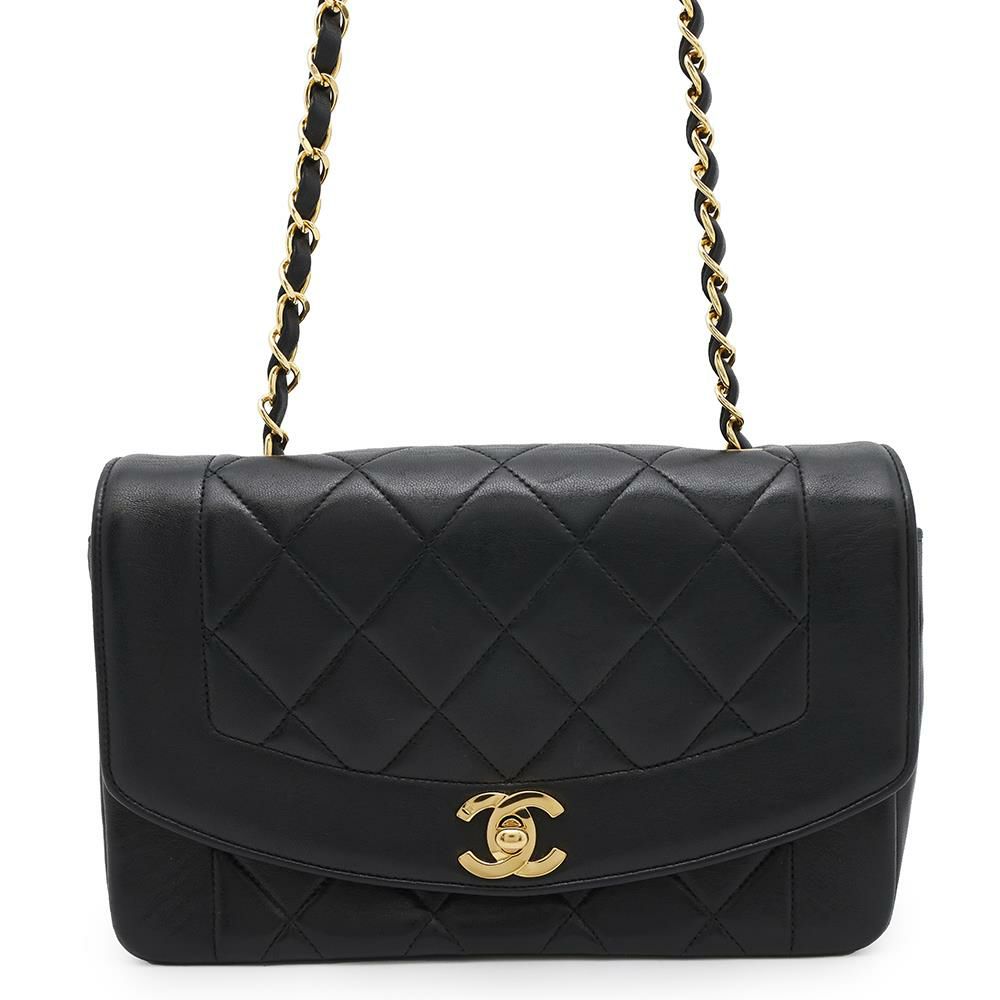 シャネル チェーンショルダーバッグ マトラッセ ココマーク ダイアナ ラムスキン A01164 CHANEL バッグ 斜め掛け 黒