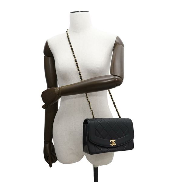 シャネル チェーンショルダーバッグ マトラッセ ココマーク ダイアナ ラムスキン A01164 CHANEL バッグ 斜め掛け 黒