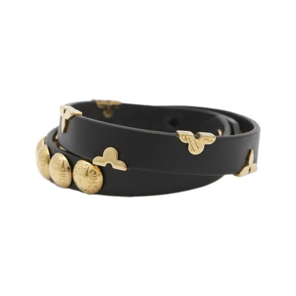 ルイヴィトン ブレスレット ブラレス デイリー モノグラム スタッズ レザー M6557F サイズ19 アクセサリー 黒