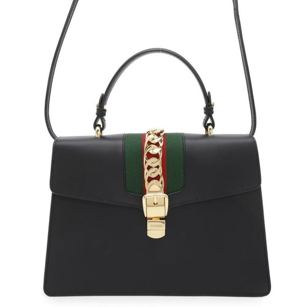 グッチ ハンドバッグ シェリーライン シルヴィ レザー 431665 GUCCI チェーンショルダー Sylvie 2way 黒