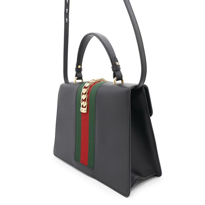 グッチ ハンドバッグ シェリーライン シルヴィ レザー 431665 GUCCI チェーンショルダー Sylvie 2way 黒