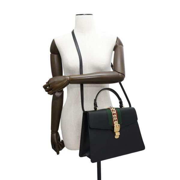 グッチ ハンドバッグ シェリーライン シルヴィ レザー 431665 GUCCI チェーンショルダー Sylvie 2way 黒