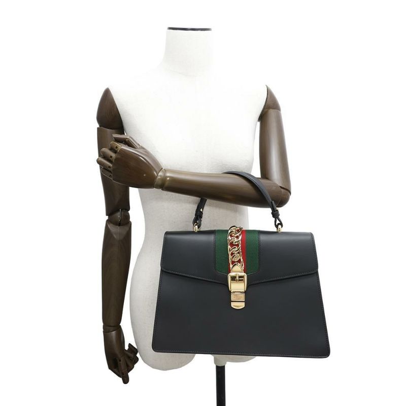 グッチ ハンドバッグ シェリーライン シルヴィ レザー 431665 GUCCI チェーンショルダー Sylvie 2way 黒