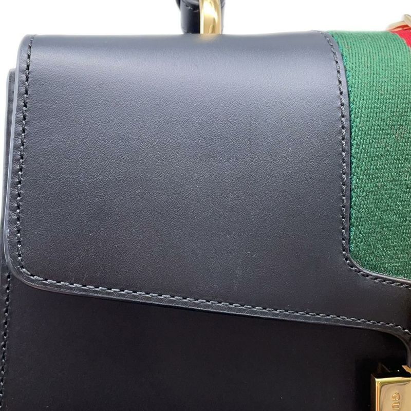 グッチ ハンドバッグ シェリーライン シルヴィ レザー 431665 GUCCI チェーンショルダー Sylvie 2way 黒