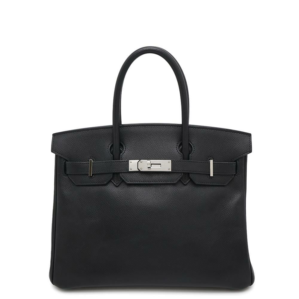 エルメス バーキン30 ブラック/シルバー金具 エプソン □K刻印 HERMES Birkin ハンドバッグ 黒
