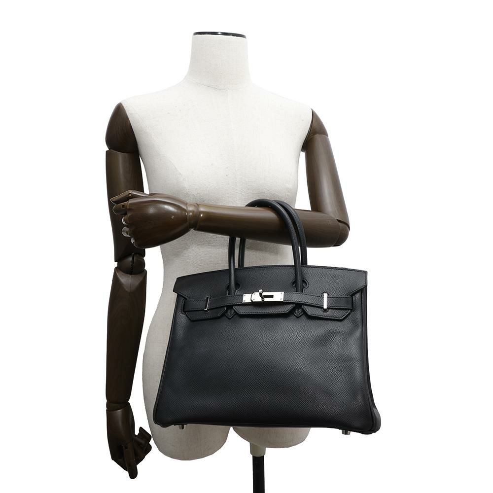 エルメス バーキン30 ブラック/シルバー金具 エプソン □K刻印 HERMES Birkin ハンドバッグ 黒