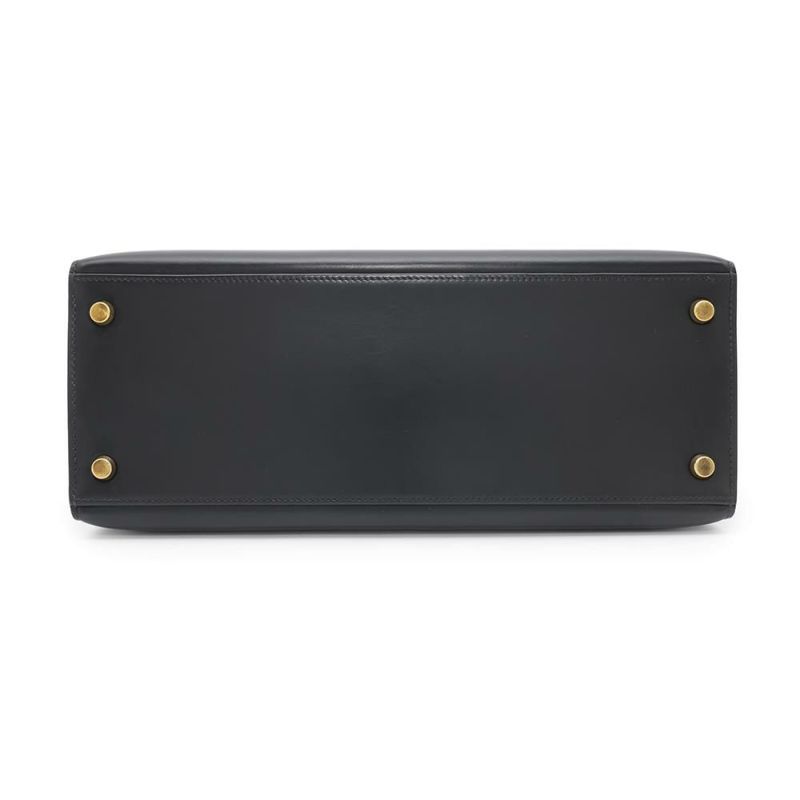 エルメス ケリー28 外縫い ブラック/ゴールド金具 ボックスカーフ 〇J刻印 HERMES 2wayショルダー 黒