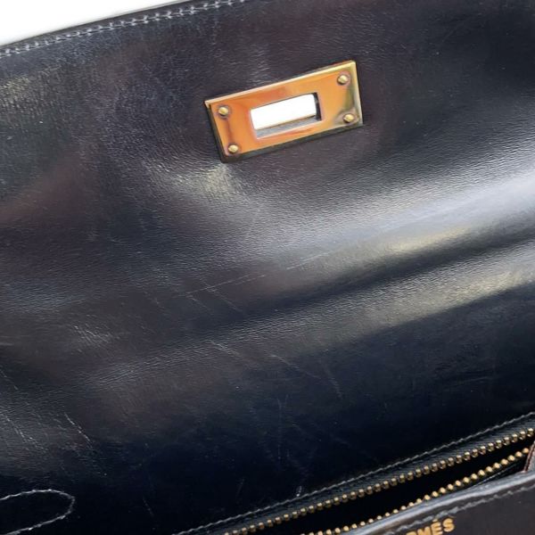 エルメス ケリー28 外縫い ブラック/ゴールド金具 ボックスカーフ 〇J刻印 HERMES 2wayショルダー 黒