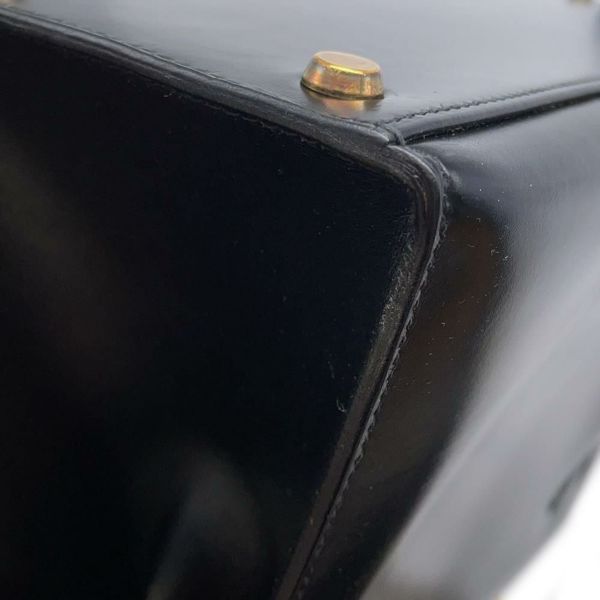 エルメス ケリー28 外縫い ブラック/ゴールド金具 ボックスカーフ 〇J刻印 HERMES 2wayショルダー 黒