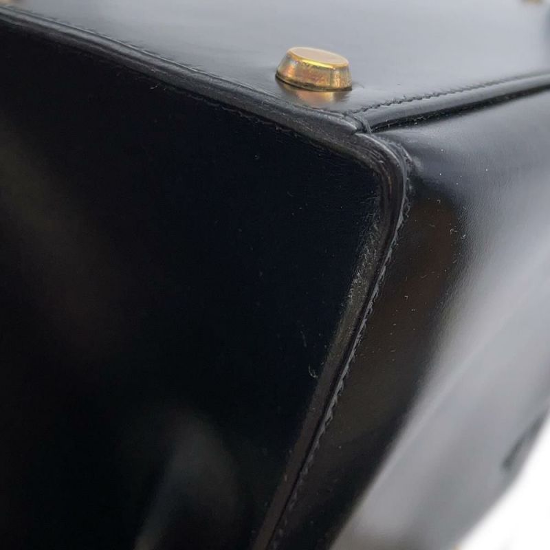 エルメス ケリー28 外縫い ブラック/ゴールド金具 ボックスカーフ 〇J刻印 HERMES 2wayショルダー 黒