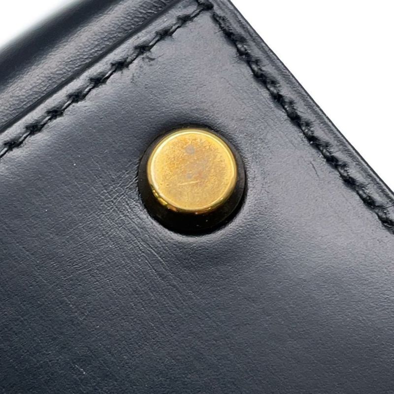 エルメス ケリー28 外縫い ブラック/ゴールド金具 ボックスカーフ 〇J刻印 HERMES 2wayショルダー 黒