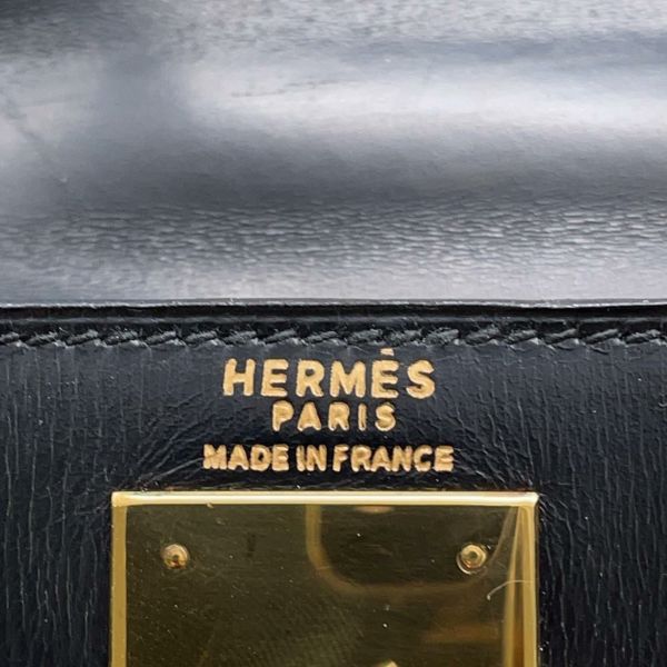 エルメス ケリー28 外縫い ブラック/ゴールド金具 ボックスカーフ 〇J刻印 HERMES 2wayショルダー 黒