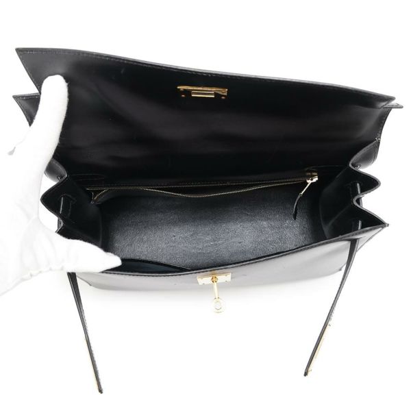 エルメス ハンドバッグ ケリー32 外縫い ブラック/ブラック/ゴールド金具 ボックスカーフ 〇W刻印 黒