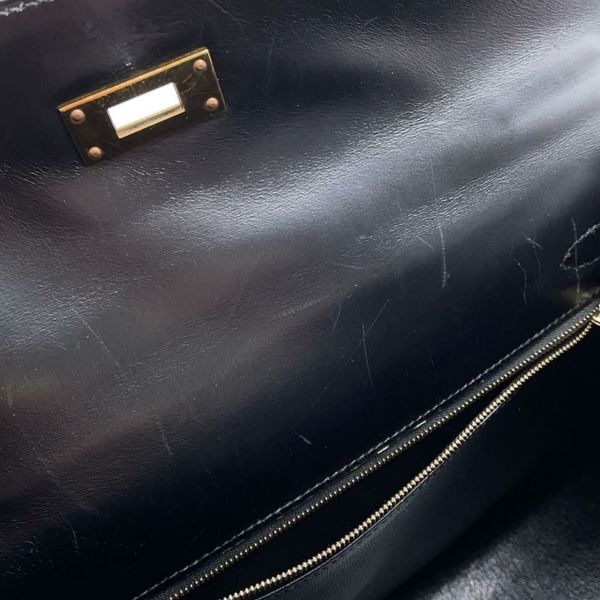 エルメス ハンドバッグ ケリー32 外縫い ブラック/ブラック/ゴールド金具 ボックスカーフ 〇W刻印 黒