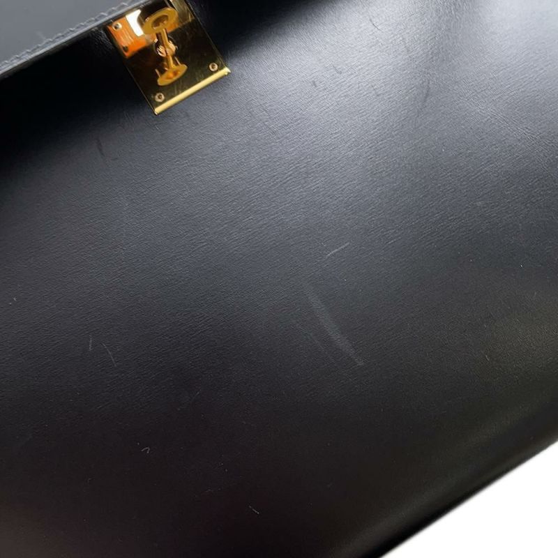 エルメス ハンドバッグ ケリー32 外縫い ブラック/ブラック/ゴールド金具 ボックスカーフ 〇W刻印 黒