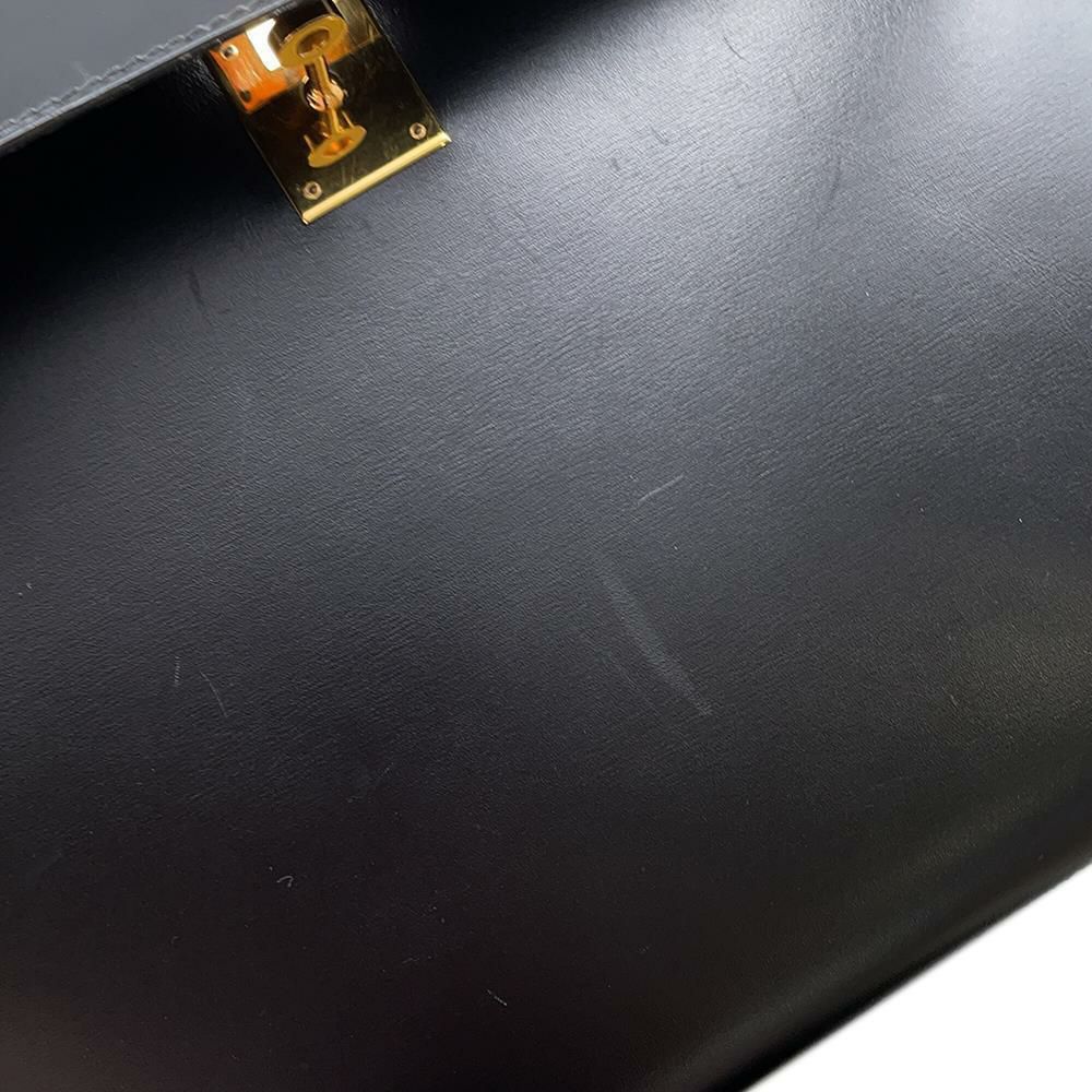 エルメス ハンドバッグ ケリー32 外縫い ブラック/ブラック/ゴールド金具 ボックスカーフ 〇W刻印 黒