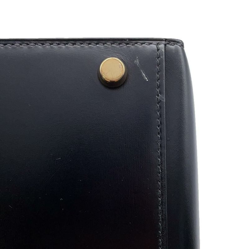 エルメス ハンドバッグ ケリー32 外縫い ブラック/ブラック/ゴールド金具 ボックスカーフ 〇W刻印 黒