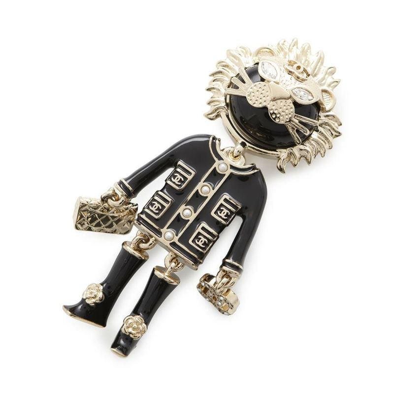 シャネル ブローチ ココマーク ライオンモチーフ カメリア ラインストーン フェイクパール AB7908 CHANEL アクセサリー 黒