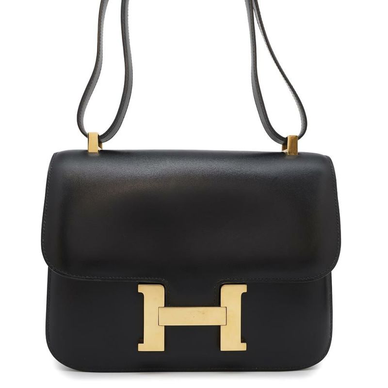 エルメス ショルダーバッグ コンスタンス23 ブラック/ゴールド金具 ボックスカーフ 〇W刻印 黒