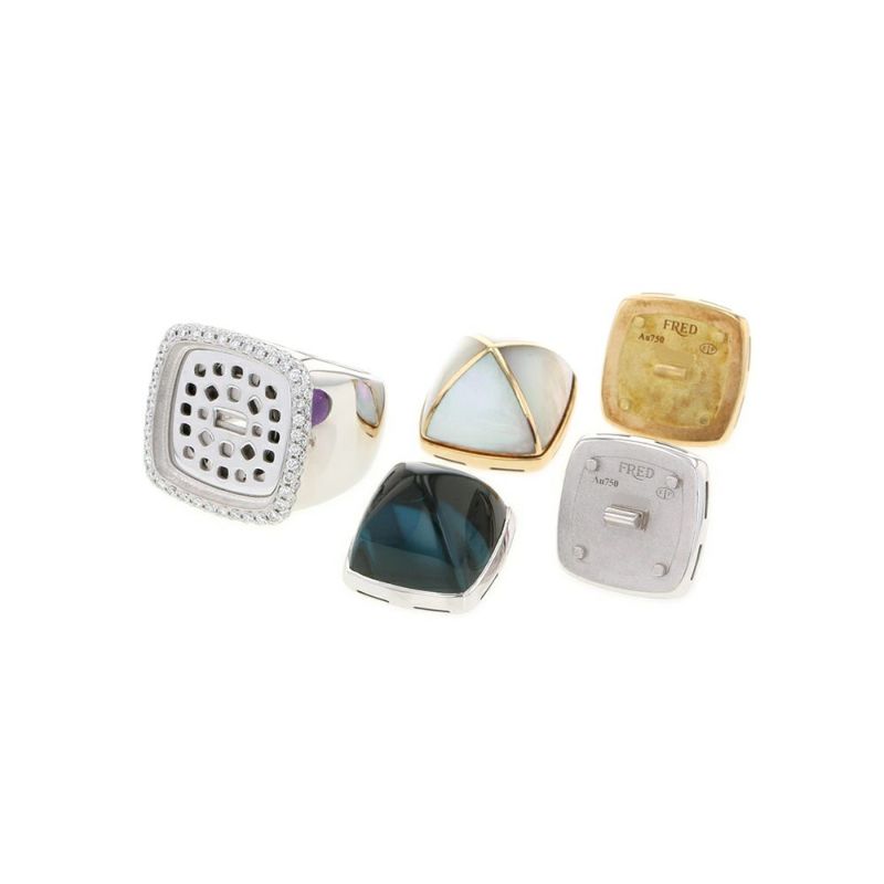 フレッド リング パン ドゥ スークル ラージ ブルーロンドントパーズ 18.5ct/ダイヤ 0.65ct/アメシスト/シトリン/シェル K18WG サイズ50