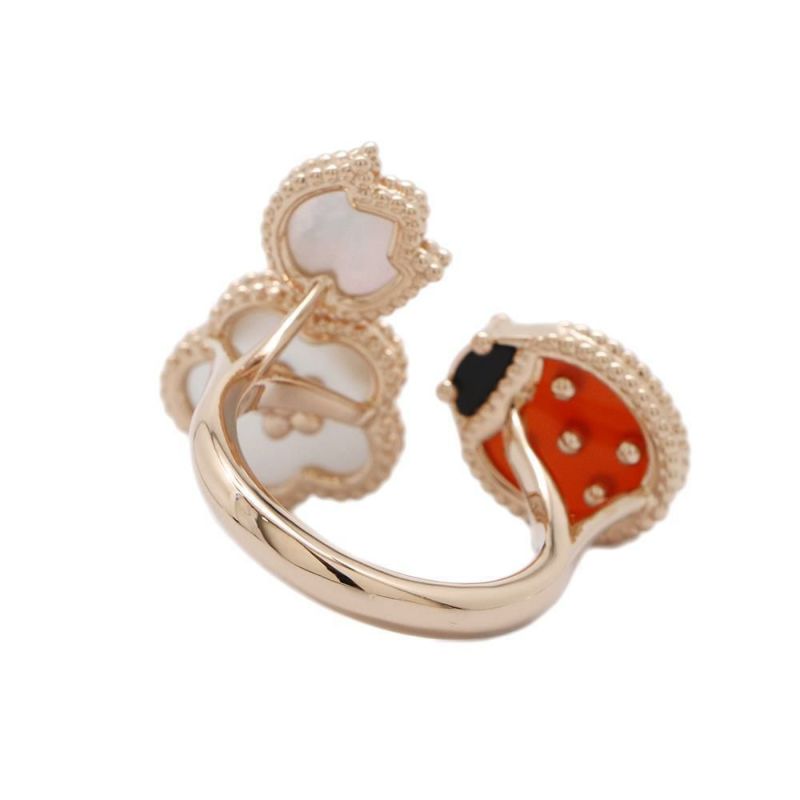 ヴァンクリーフ&アーペル リング ラッキー スプリング アントレ レ ドア リング オニキス カーネリアン マザーオブパール K18PG サイズ55