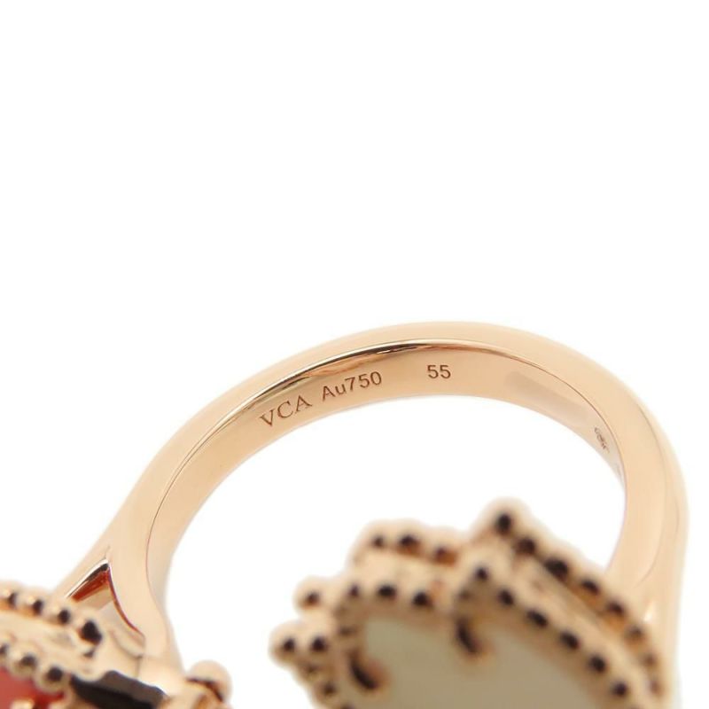 ヴァンクリーフ&アーペル リング ラッキー スプリング アントレ レ ドア リング オニキス カーネリアン マザーオブパール K18PG サイズ55