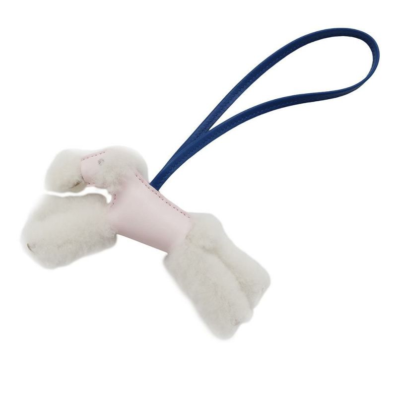 エルメス バッグチャーム バディ ローズダーリン/ブルーフランス/エクリュ ラムスキン K刻印