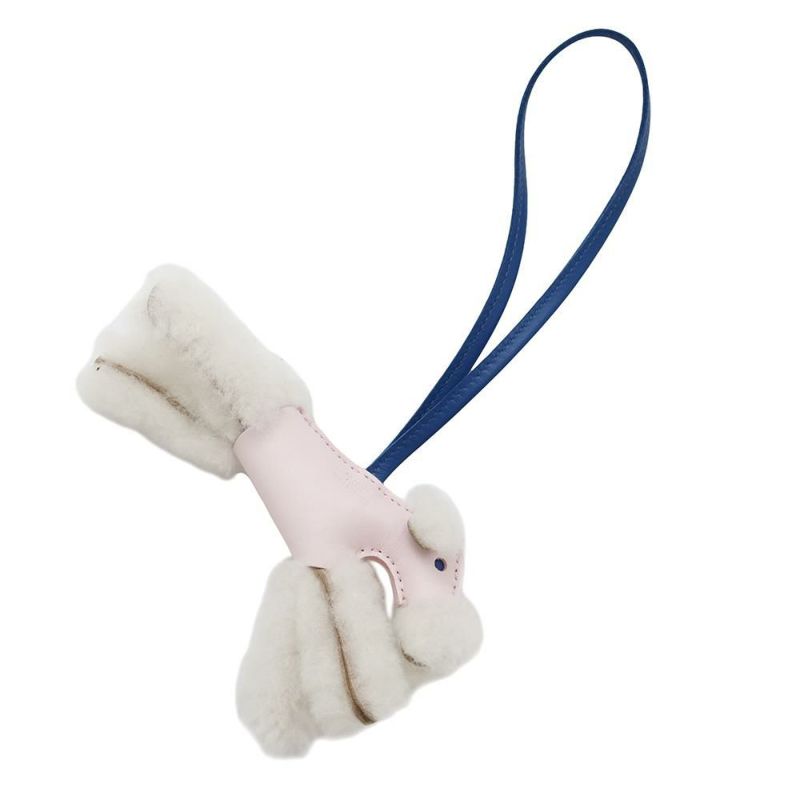 エルメス バッグチャーム バディ ローズダーリン/ブルーフランス/エクリュ ラムスキン K刻印