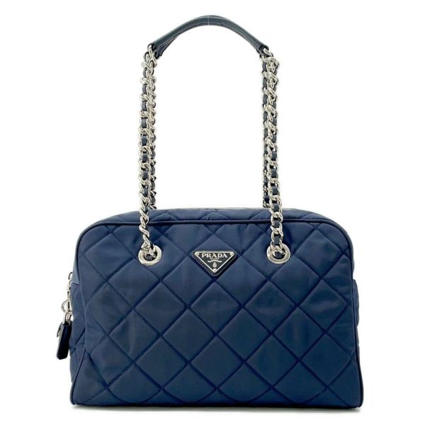 プラダ チェーンショルダーバッグ キルティング ナイロン ブラック 1BB903 PRADA バッグ ネイビー